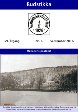Budstikka september 2016 - Drammens Filatelist-Klub