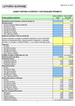 CENIK POŠTNIH STORITEV V NOTRANJEM PROMETU