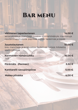 Bar menu - Viihdepalatsi