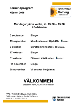 Träffpunkten Solbergs terminsprogram för hösten 2016.