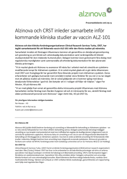 Alzinova och CRST inleder samarbete inför kommande kliniska