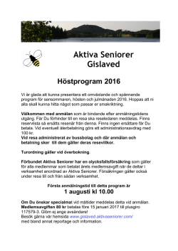 Höstprogram 2016 - Aktiva Seniorer Gislaved