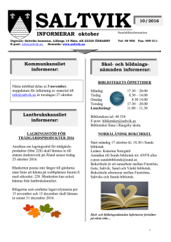 Saltvik informerar, oktober 2016