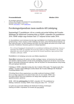 Pressrelease postdoktorala stipendier 2016, Linköping