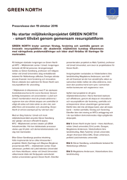 Nu startar miljöteknikprojektet GREEN NORTH