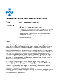 Kainuun Reserviläispiirin toimintasuunnitelma vuodelle 2016