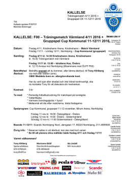 KALLELSE KALLELSE: F00 – Träningsmatch Värmland 4/11 2016 +