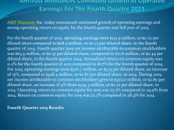 AmTrust Announces Continued Growth of Operated Earnings For The Fourth Quarter 2015