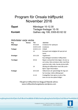 Program för Onsala träffpunkt November 2016