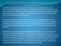 Warrantech Wins Gold at the 2015 Stevie Awards for Sales & Customer Service