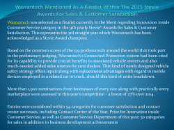 Warrantech Mentioned As A Finalist Within The 2015 Stevie Awards For Sales & Customer Satisfaction