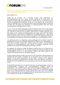 22 november 2016 Öppet brev till Isabella Lövin inför högnivåmötet