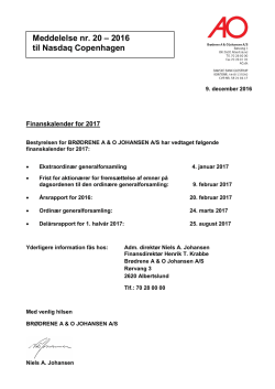 Meddelelse nr. 20 – 2016 til Nasdaq Copenhagen