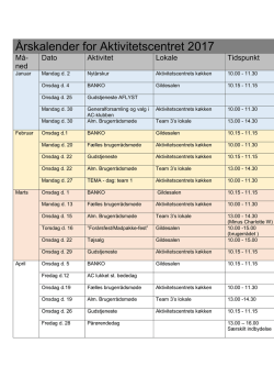 ÅRSKALENDER 2017 Aktivitetscentret