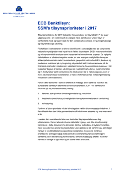 ECB Banking Supervision: SSM supervisory priorities 2017