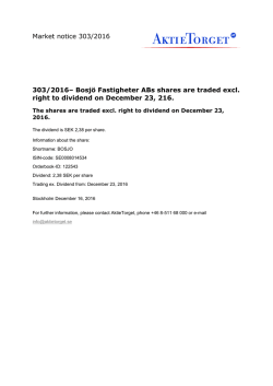 Market notice 303/2016 303/2016– Bosjö Fastigheter ABs