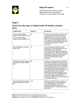 Bilaga 7. Tabell över olika typer av frågeformulär till föräldrar