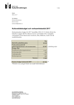 Kulturstödsbudget och verksamhetsstöd 2017