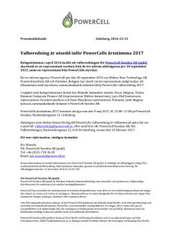 PowerCell Pressrelease 2016-12-15 Svenska