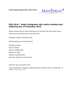 Marknadsmeddelande 303/2016 303/2016 – Bosjö