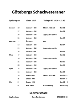Spelprogram våren 2017 - Göteborgs Schackveteraner
