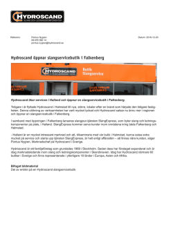 Pressrelease - Hydroscand öppnar slangservicebutik i Falkenberg