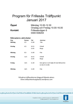 Program för Frillesås Träffpunkt Januari 2017