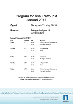 Program för Åsa Träffpunkt Januari 2017