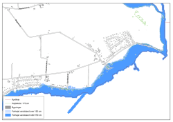 Kystlinje Højdekote: 175 cm Bygninger Forhøjet vandstand over 150