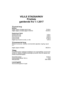 VEJLE STADSARKIV Prisliste gældende fra 1.1.2017