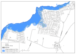 Kystlinje Højdekote: 175 cm Bygninger Forhøjet vandstand over 150
