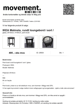 IKEA Malmsta, rundt loungebord i sort / glass, Ø=54cm, H=64cm