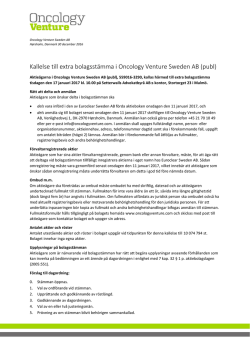 Kallelse till extra bolagsstämma i Oncology Venture Sweden AB (publ)
