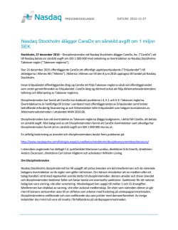 Nasdaq Stockholm ålägger CareDx en särskild avgift om 1 miljon SEK