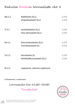 Kahvila Kaislan lounaslista vko 1