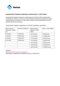 Lapsiperheiden tilapäisen kotipalvelun asiakasmaksut 1.1.2017