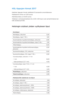 HSL-lippujen hinnat 2017