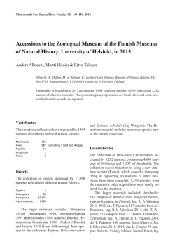 Accessions to the Zoological Museum of the Finnish Museum of