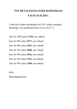 nye betalingssatser barnehage fom 01.01.2017.