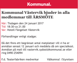 Kommunal Västervik bjuder in alla medlemmar till ÅRSMÖTE