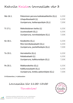 Kahvila Kaislan lounaslista vko 3