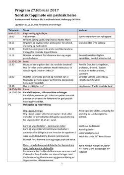 Program 27.februar 2017 Nordisk toppmøte om psykisk helse