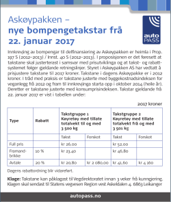 Askøypakken – nye bompengetakstar frå 22. januar 2017