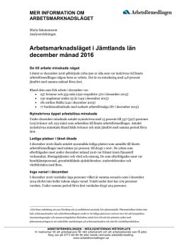 Arbetsmarknadsläget i Jämtlands län december månad 2016