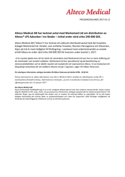 Alteco Medical AB har tecknat avtal med Markomed Ltd om