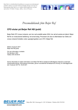 Pressmeddelande från Beijer Ref CFO slutar på Beijer Ref
