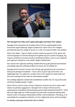 PM: Slesvigsk Parti stiller op til regionsrådsvalget med Gösta Toft i