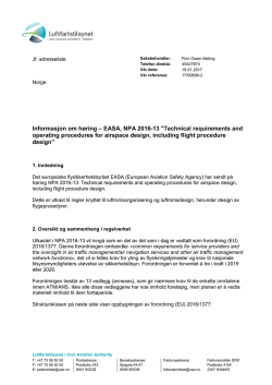 Informasjon om høring – EASA, NPA 2016-13