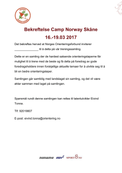 Bekreftelse Camp Norway Skåne 16.-19.03 2017