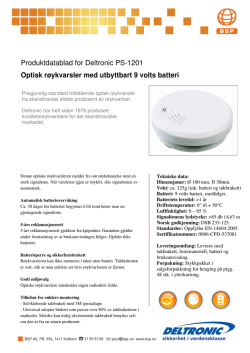 Produktdatablad for Deltronic PS-1201 Optisk røykvarsler med